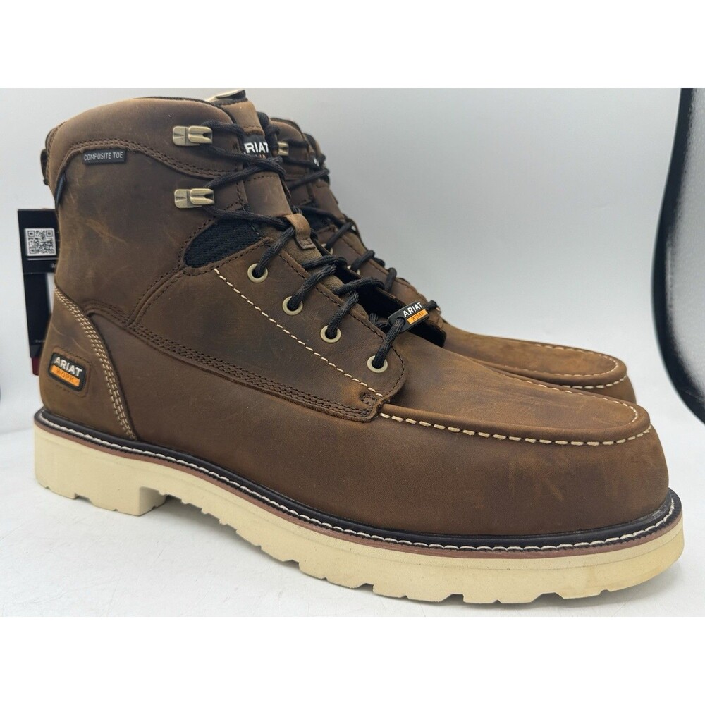 Ariat Rebar Lift 6" H20 Comp Toe Distressed Brown Work Boots Men's Size 15
